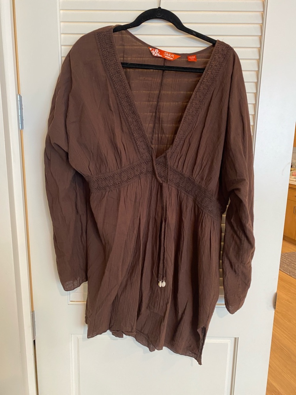 Sabina Chocolate Brown V-Neck Peasant Tunic